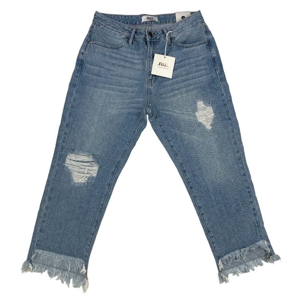 JBD - Girlfriend Unbalanced Fray Hem Jeans in Light Blue